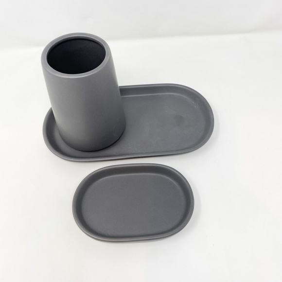 3pc Moda NY Stoneware Bath Accessory Set Gray - Picture 6 of 9